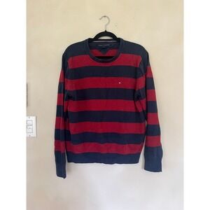 Tommy Hilfiger Men's Striped Crewneck Sweater Size M Red Navy Blue Casual